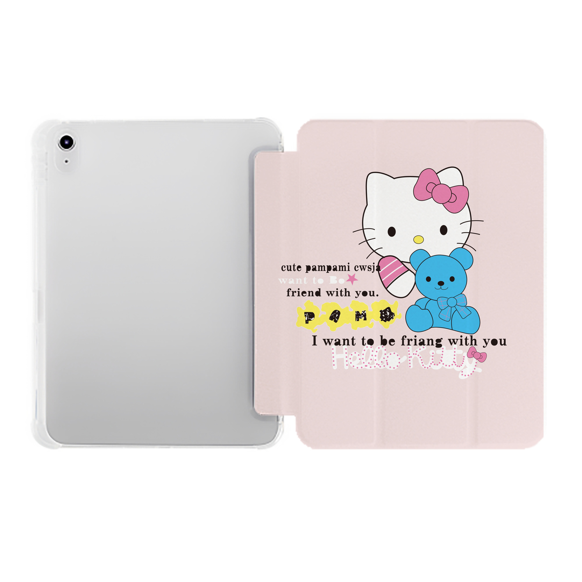 （画像用） Hello Kitty ハローキティ IPad ケース ペン収納付き 三つ折りスタンド PUレザー×シリコン 対応機種9.5/10.5/10.9インチ